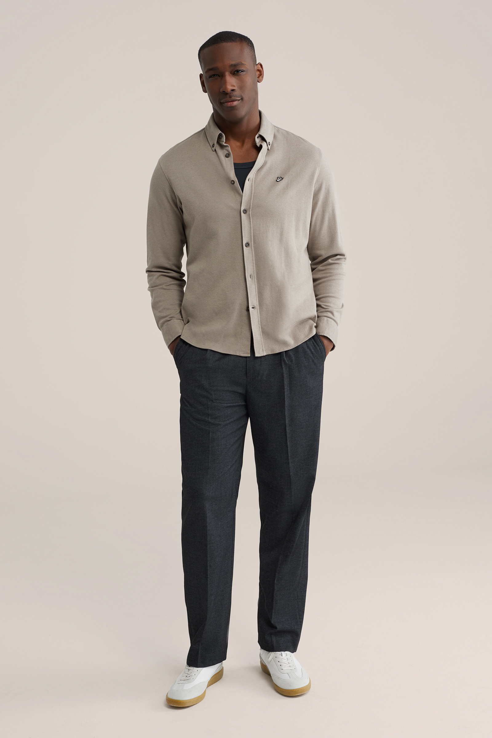 Heren regular fit gebreid overhemd