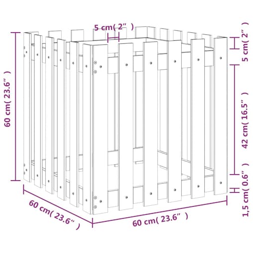 NNEVL Garden Planter with Fence Design Black 60x60x60 cm Solid Wood Pine