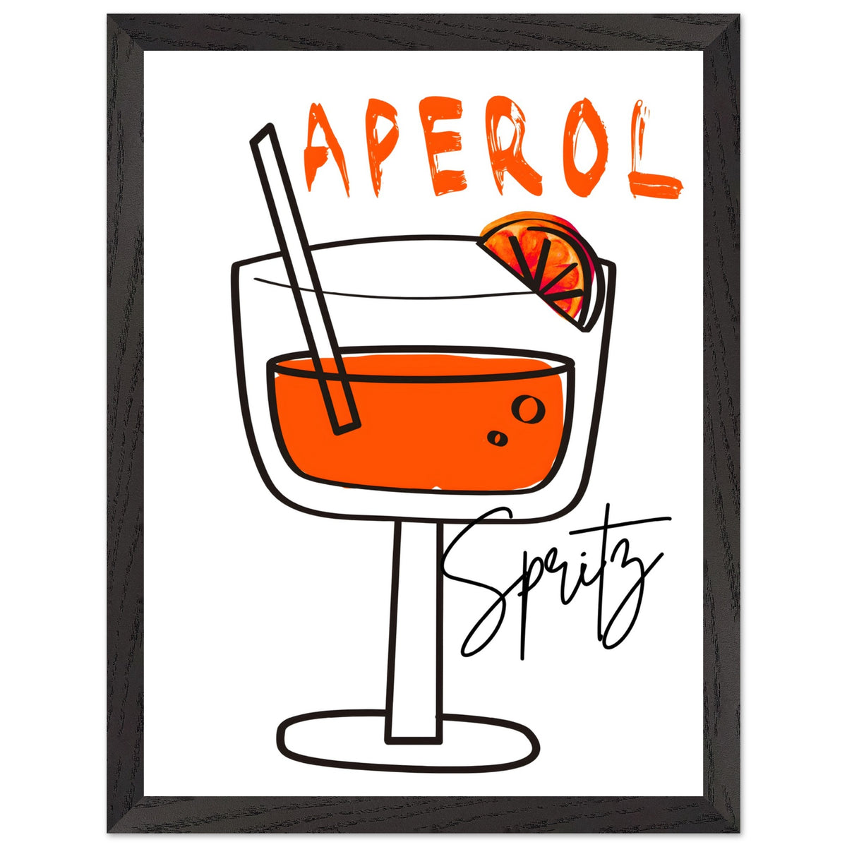 Artfulprints Poster met Lijst Aperol Spritz - Minimalistic  - 30x40 cm - Oranje