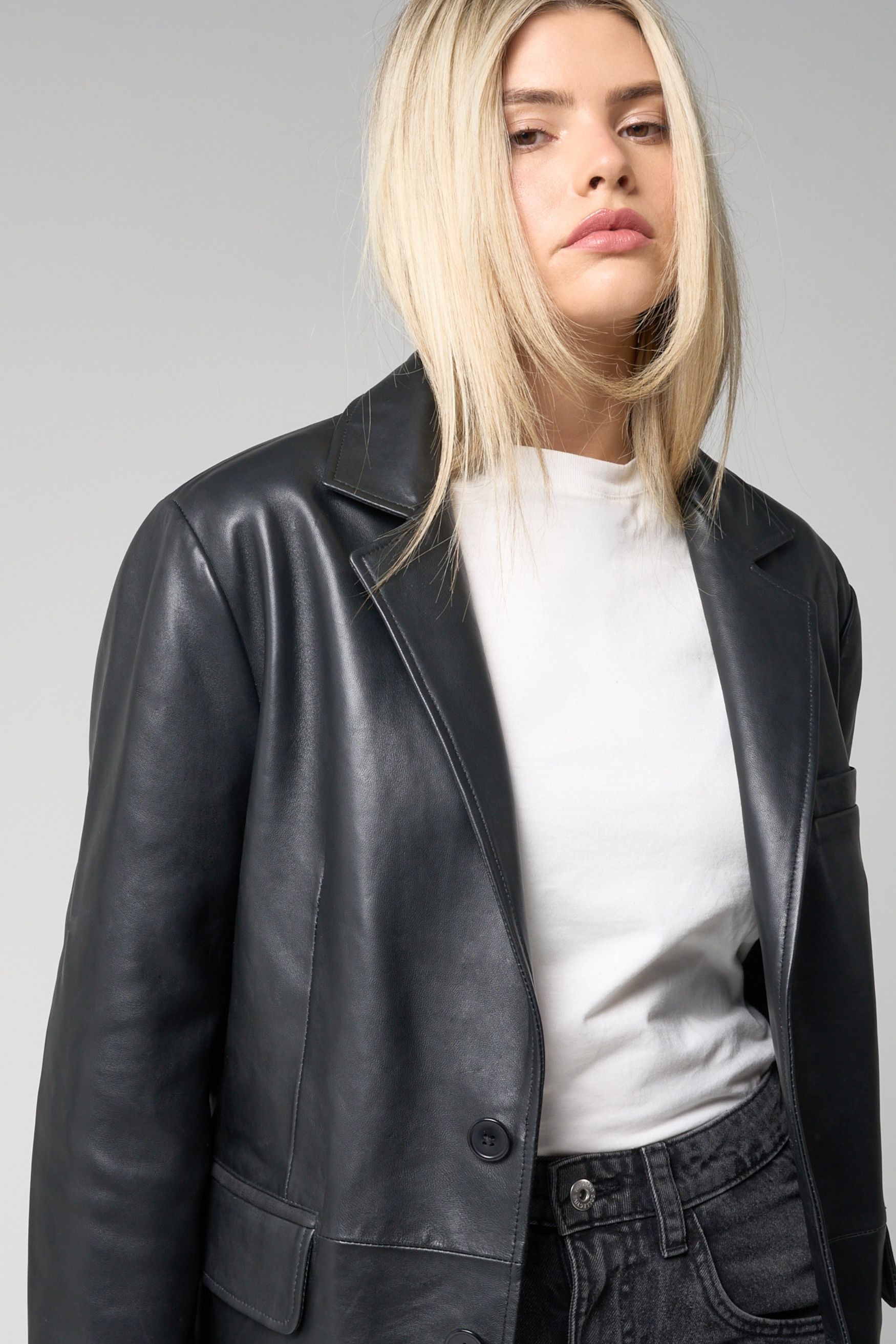 Barneys Originals Oversized Leather Blazer