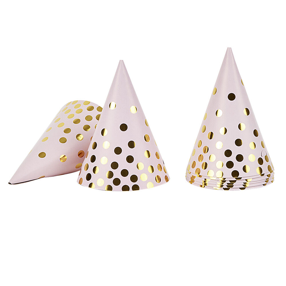 Chapeau de fête rose à poids doré en carton x 8