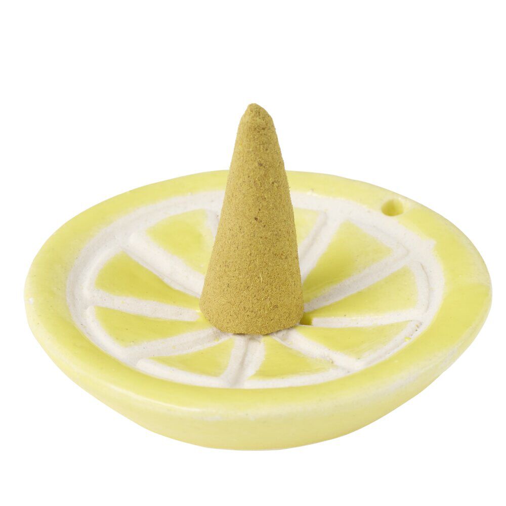 Cône encens citronnelle x30 avec support céramique citron jaune