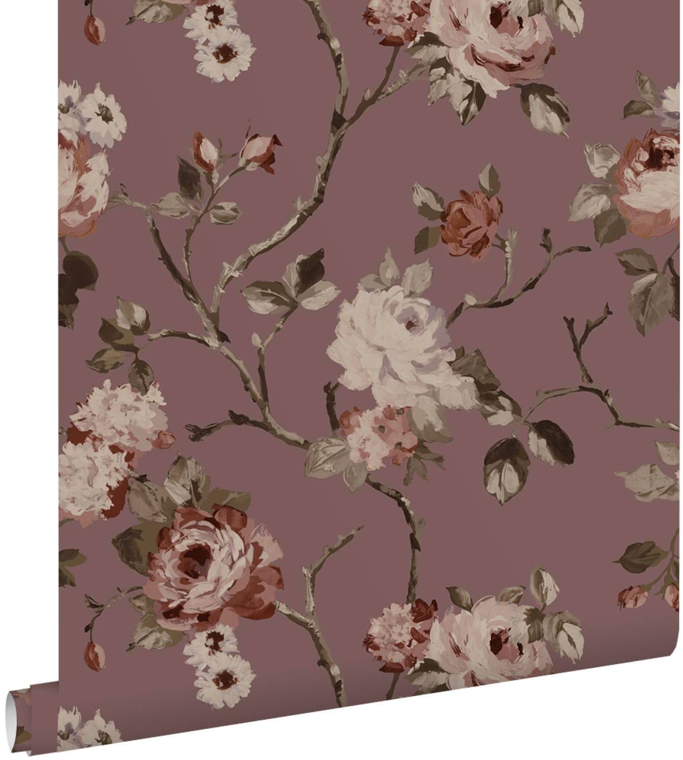 ESTAhome behang vintage bloemen aubergine paars - 53 cm x 10.05 m - 131127