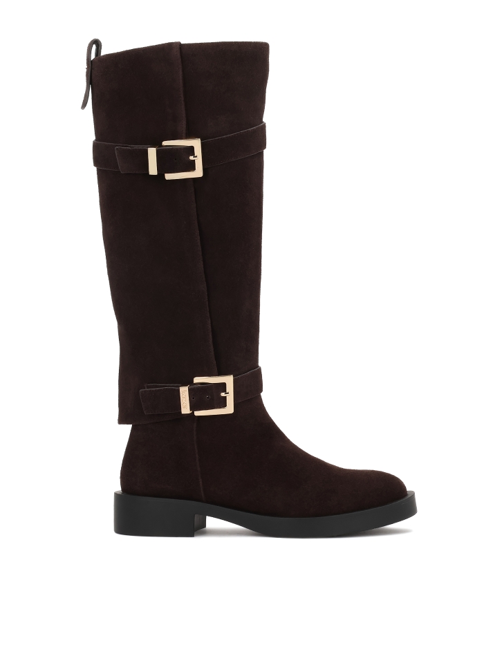 Brown suede boots with double upper