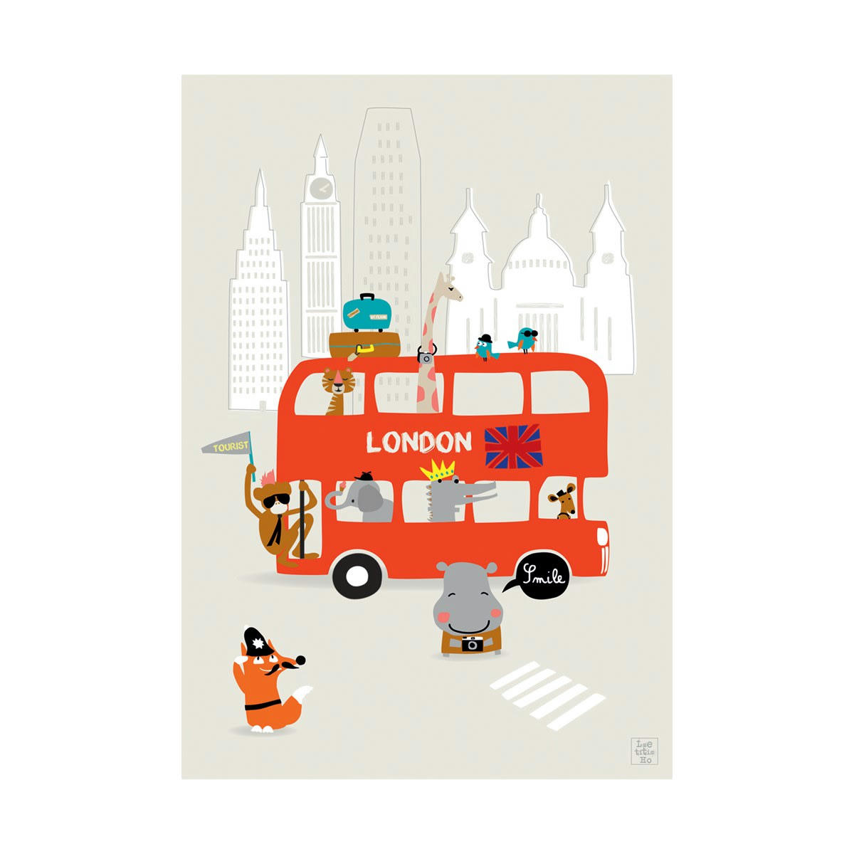 LONDON - Affiche London bus en Papier Beige