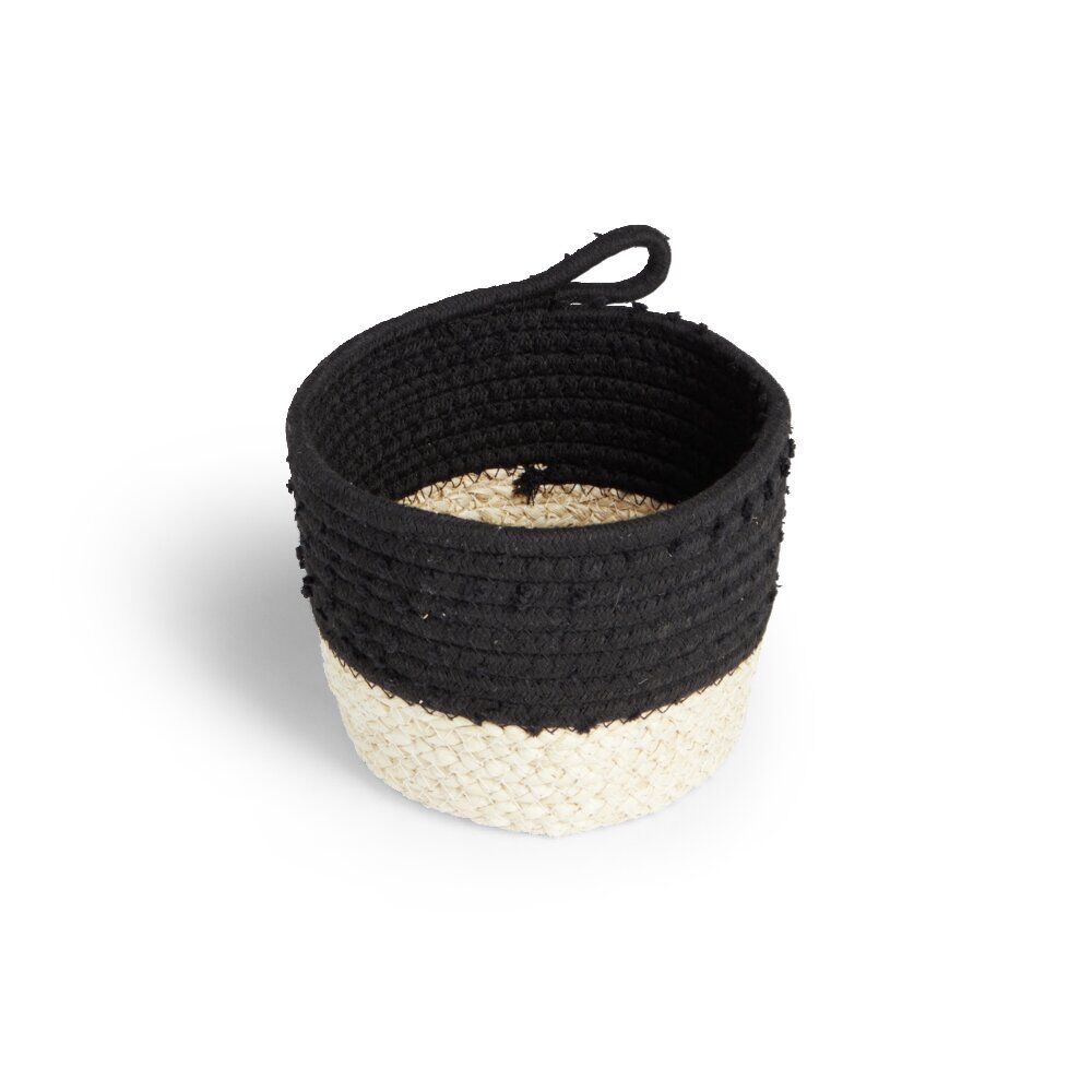 Panière naturelle jacinthe d'eau coton beige et noir Ø18xH16cm