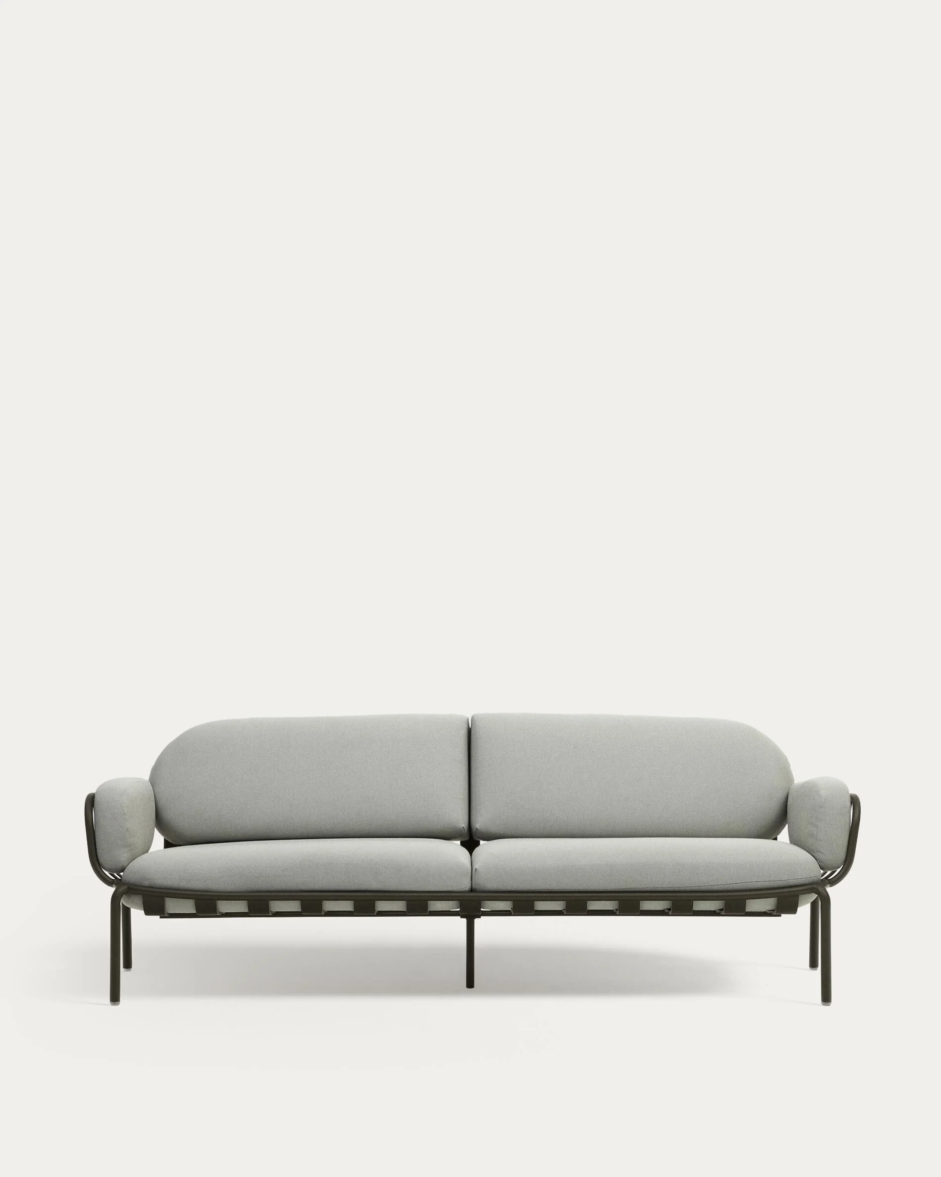 Joncols outdoor 3-seater sofa in aluminium with green painted finish and grey cushions 224cm