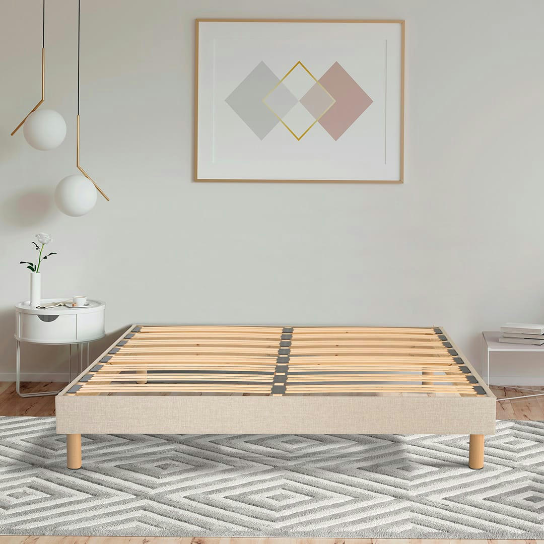 LINO - Sommier à lattes en bois  160x200  Coloris Beige  Livré en kit