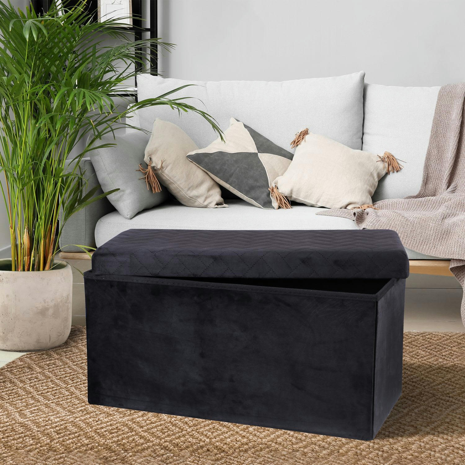 KUBE - Banc de rangement pliable en velours noir