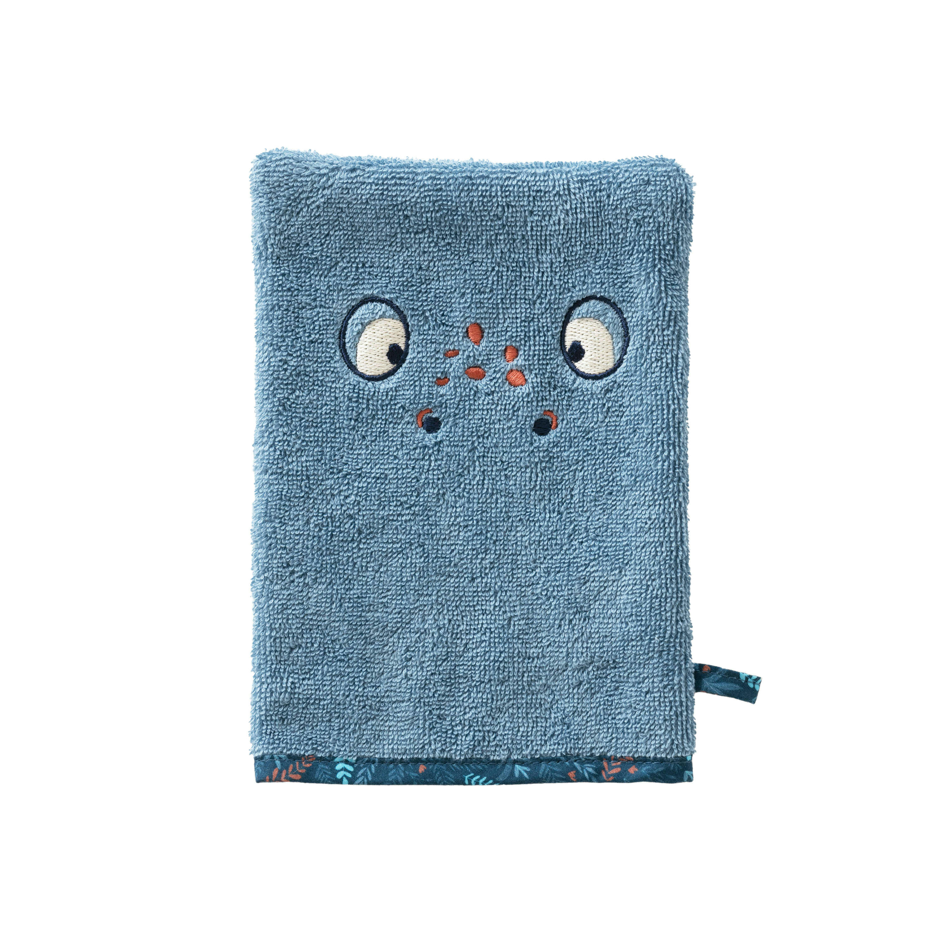 HAPPYFUL - Gant de toilette Bleu Celeste bouclette brodé bleu 15 x 21 cm