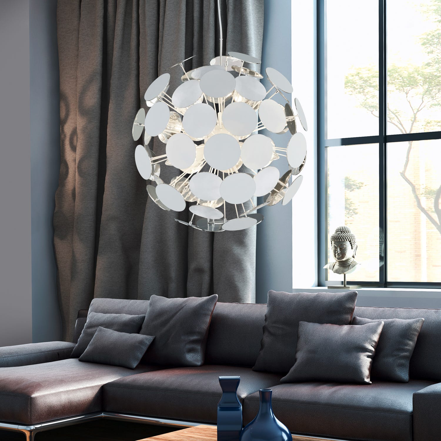 Lampadario bianco e argento Discalgo Trio