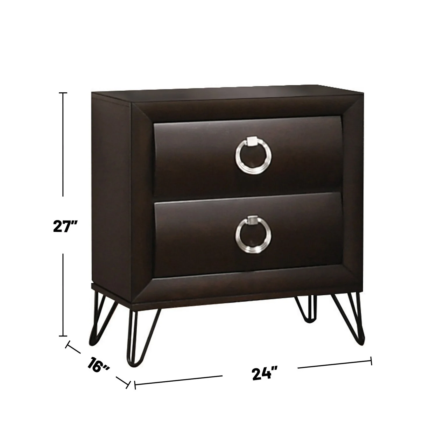 2 Drawers Nightstand with Ring Pulls