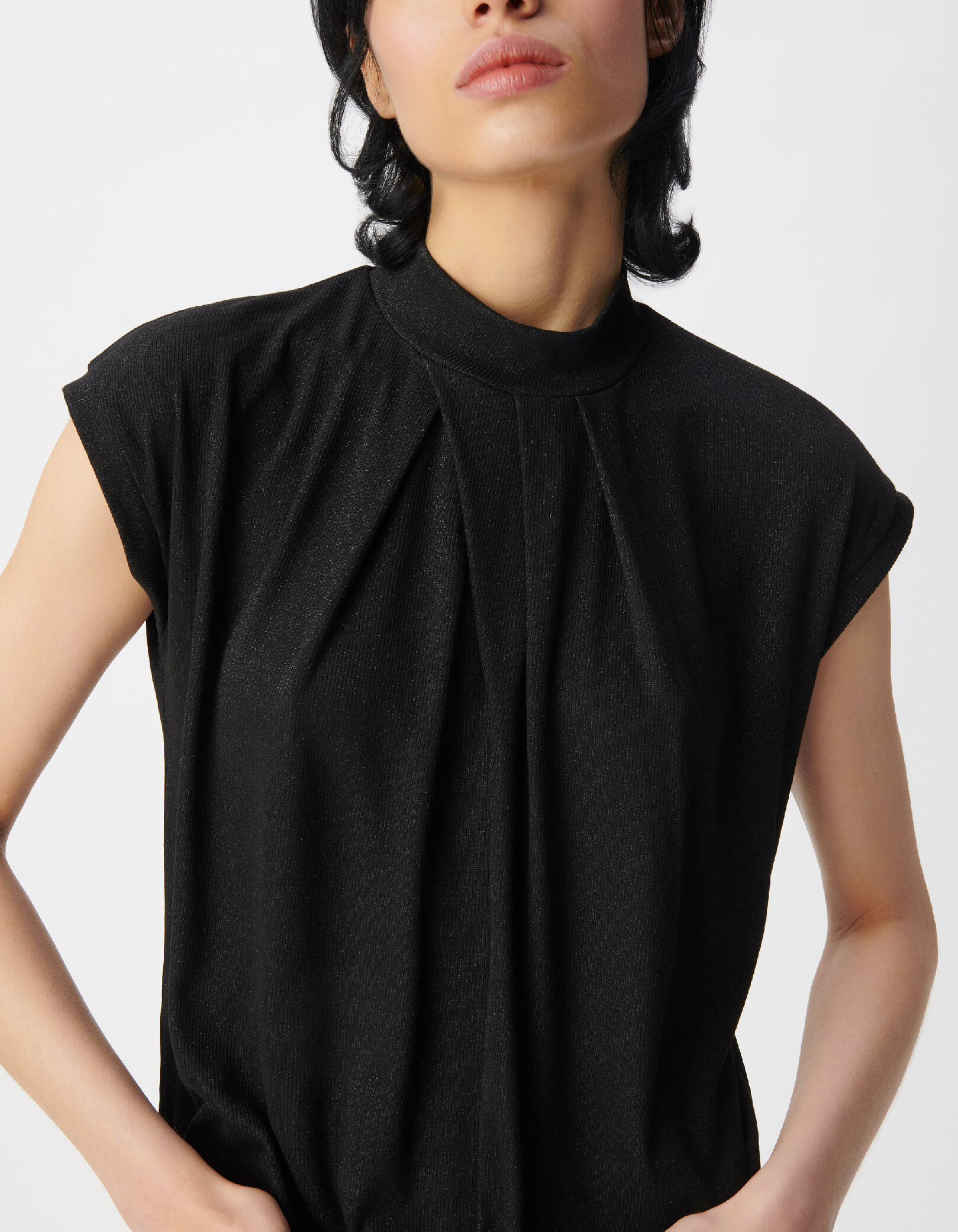 Tee-shirt sans manches noir pailleté Femme