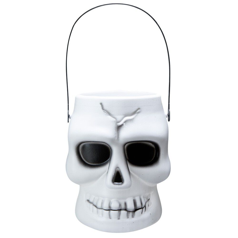 Seau à bonbons Halloween tête de mort blanc et noir