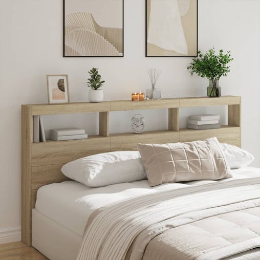 NNEVL Headboard Cabinet with LED Sonoma Oak 200x17x102 cm