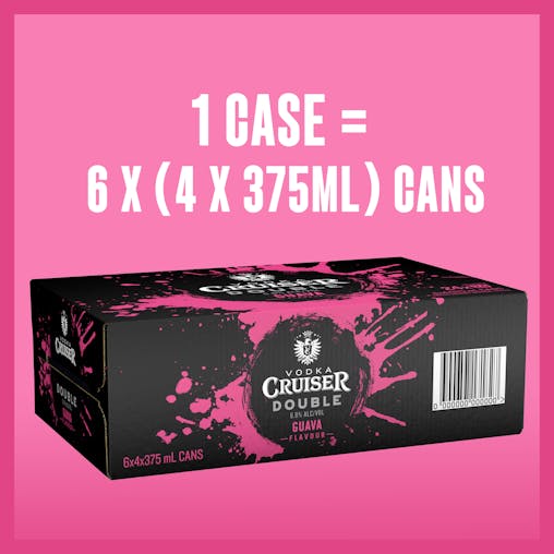 Vodka Cruiser Double Guava, Refreshing Flavoured Pre-Mixed Vodka Drink, 6.8% ABV, 375mL (Case of 24 Cans)