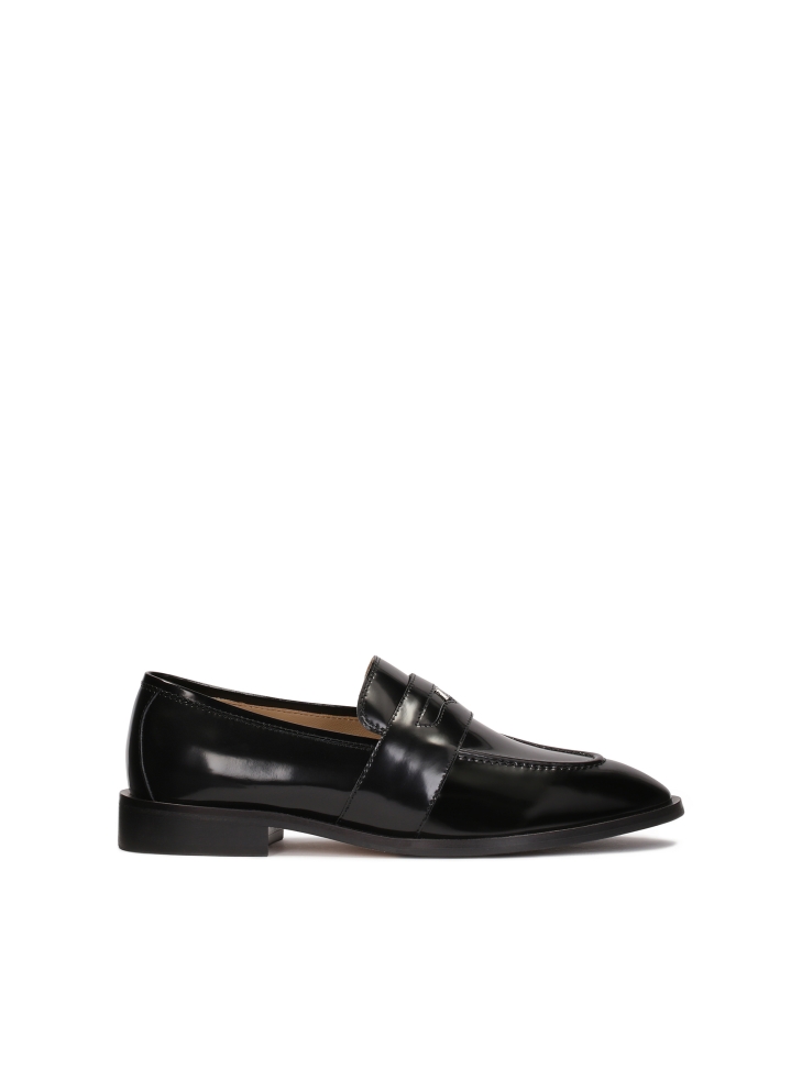 Black slip-on leather shoes