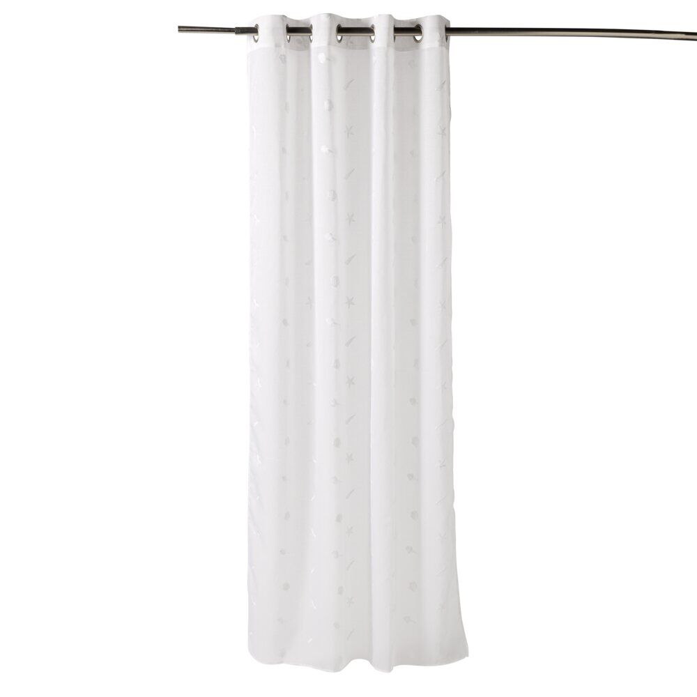 Voilage à oeillets 140x240cm blanc avec broderies thème marin