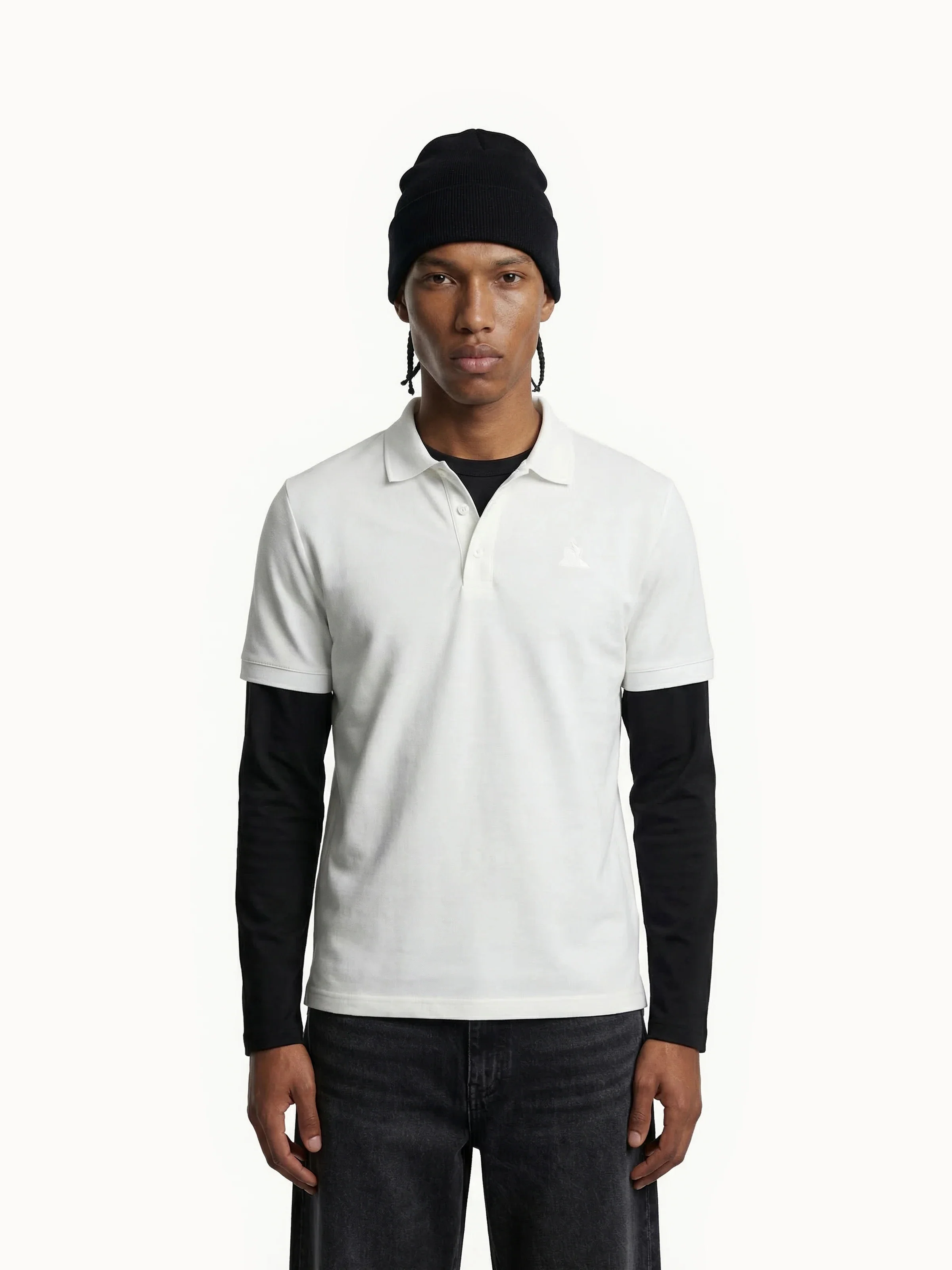 Polo Essentiel effet piqué en jersey de coton avec logo bordé ton sur ton