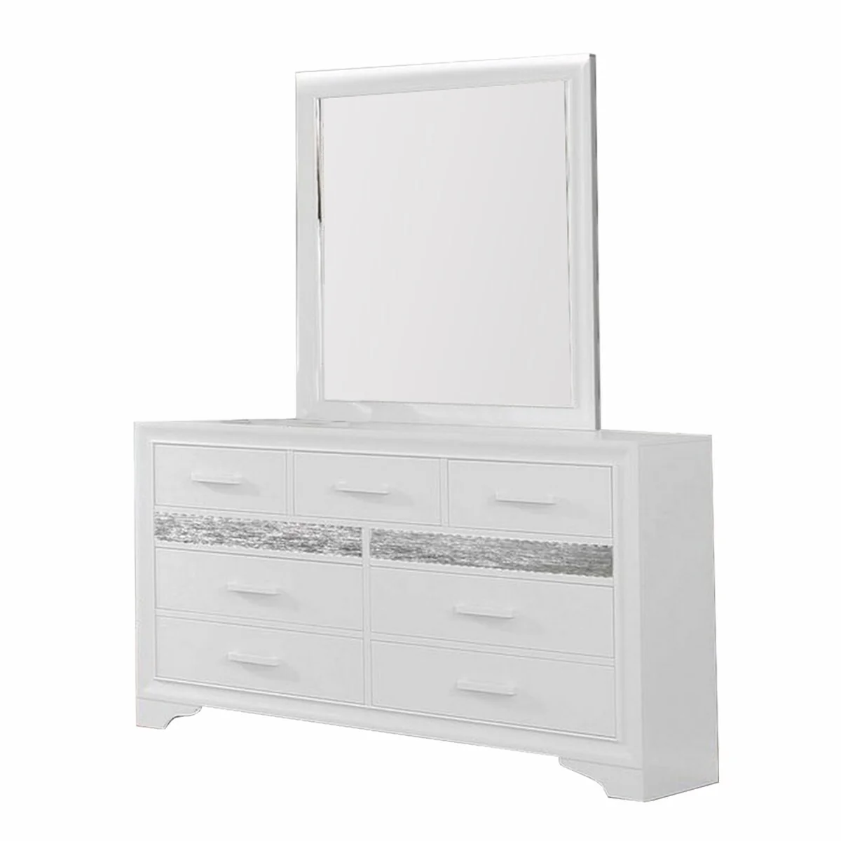 4 Piece Wooden Twin Bedroom Set, White and Silver