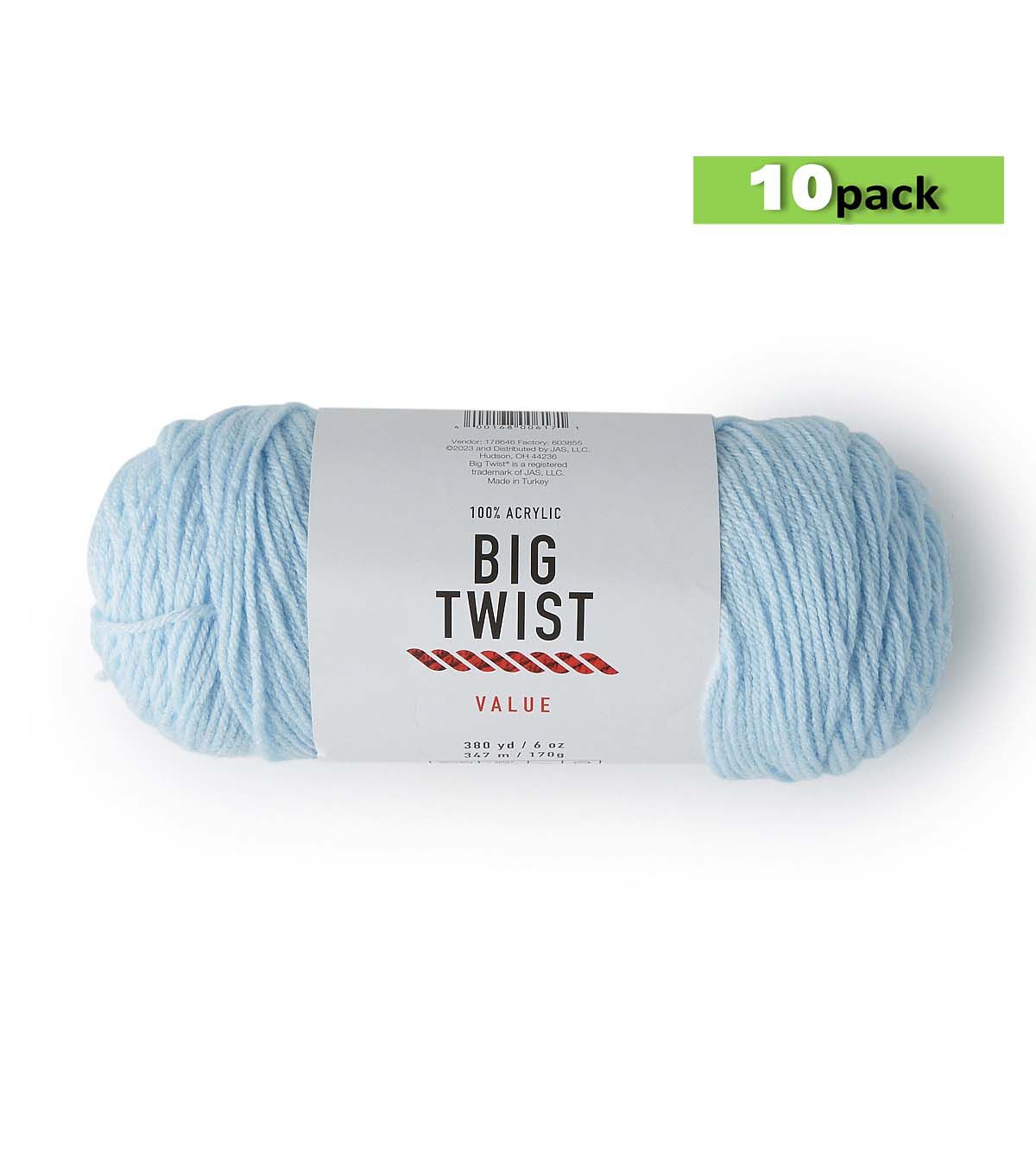 10pk Solid Sky Blue Medium Weight Acrylic 380yd Value Yarn by Big Twist