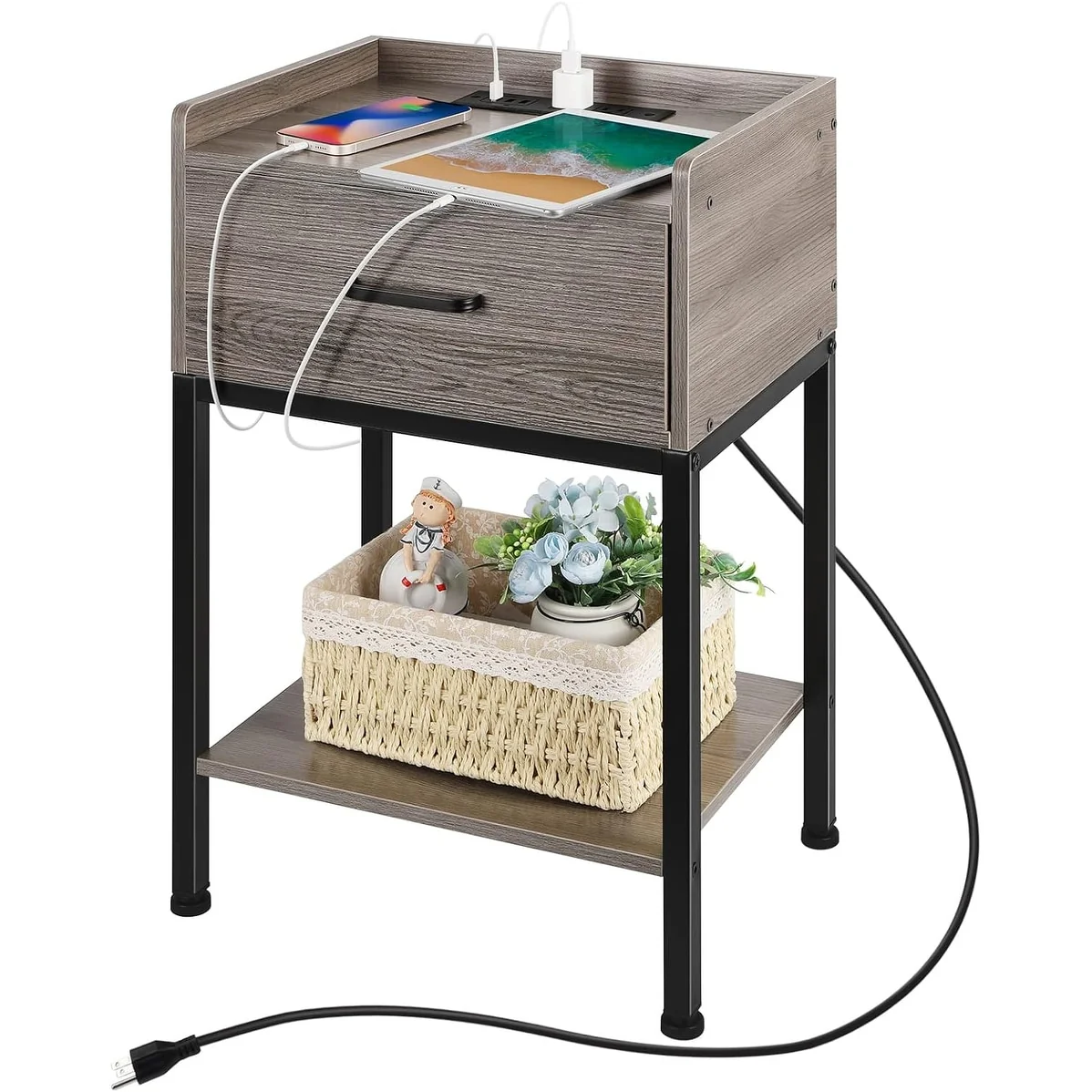 Nightstand with Charging Station and USB Ports