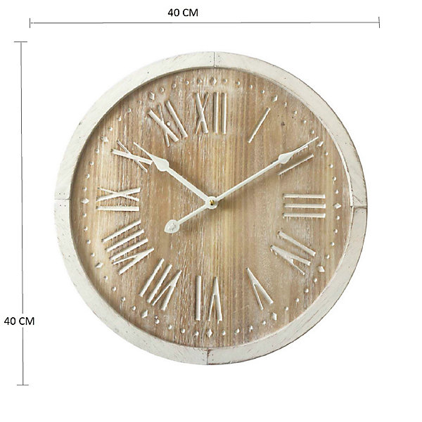 Horloge Murale Ronde Shabby Marron Blanc Mdf 40x40x4,5