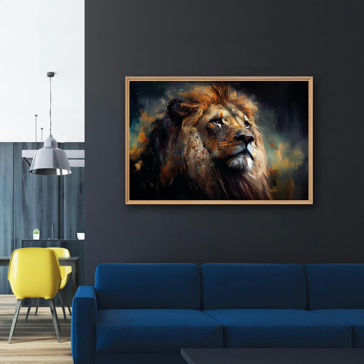 ANIMAUX - Tableau mural encadré lion 65x97 cm