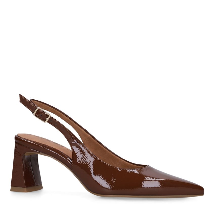 No Stress Bruine lak slingbacks