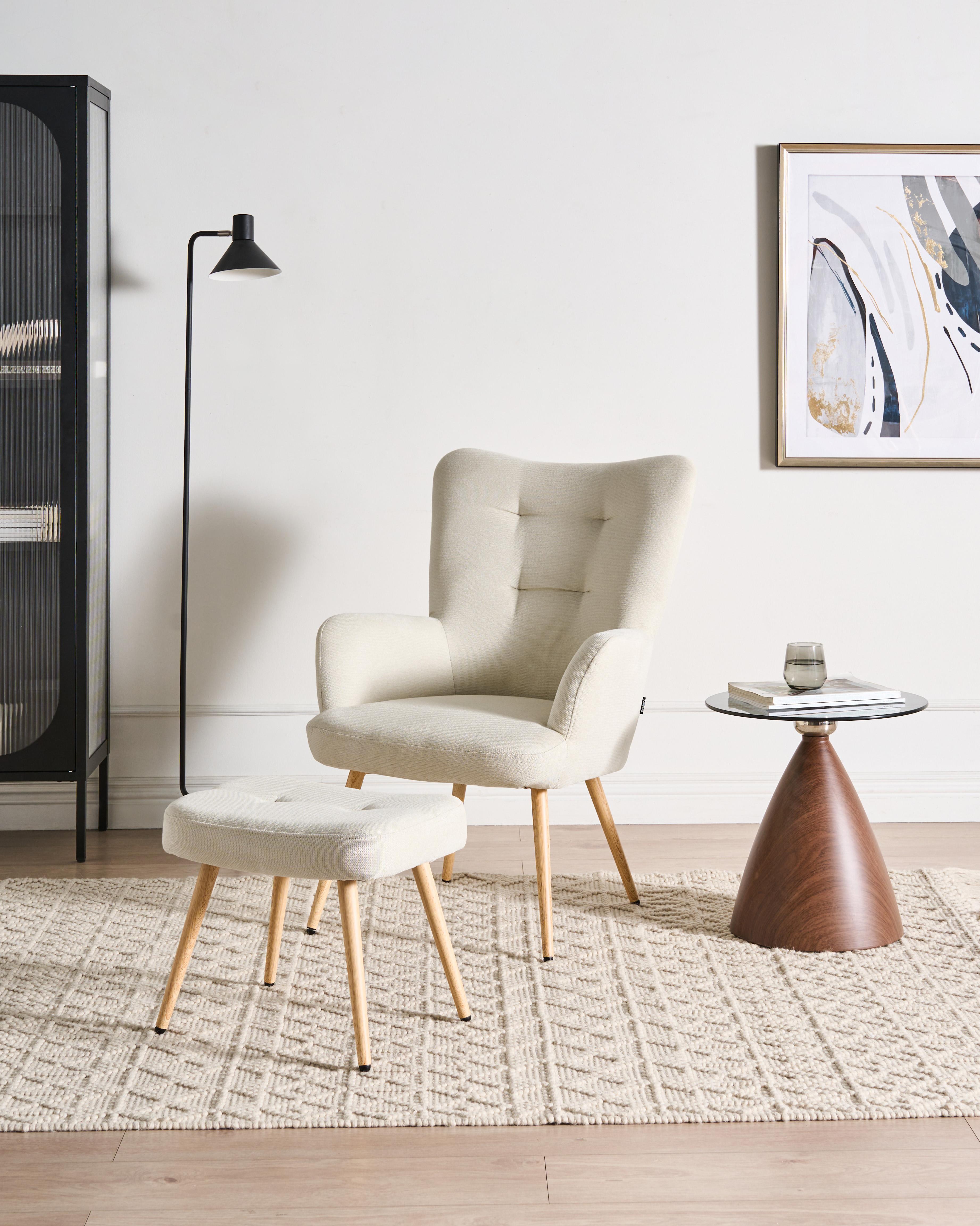 Wingback Chair VEJLE with Footstool Fabric Light Beige
