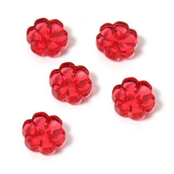 Hemline Red Novelty Flower Button 5 Pack