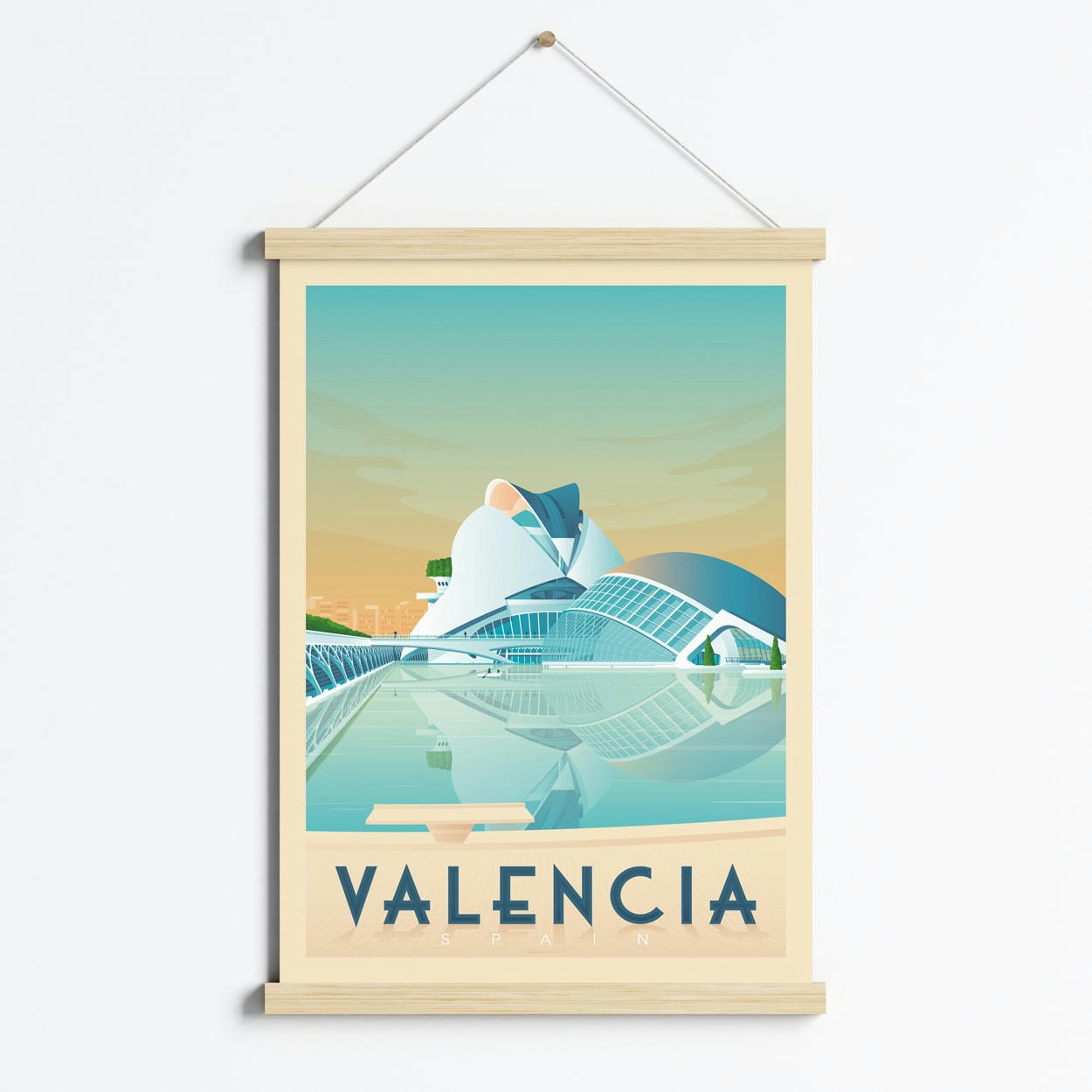 - Affiche Valence Espagne + Cadre Magnétique (Bois) 50x70 cm
