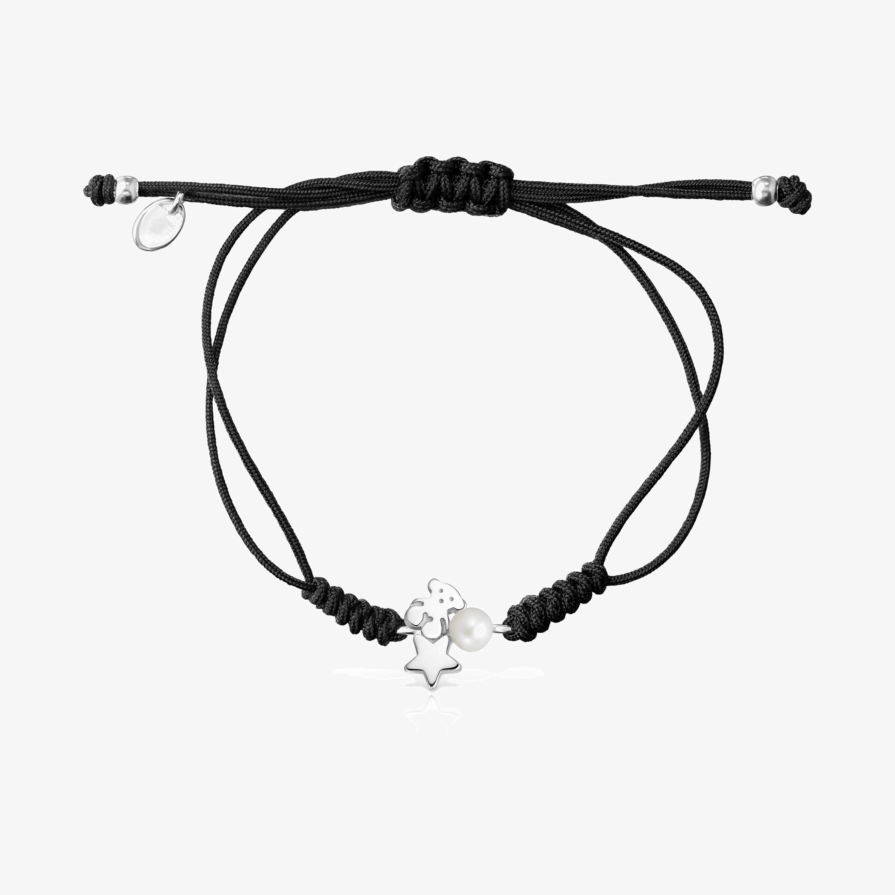 Pulsera de plata con perla y cordón negro Nocturne