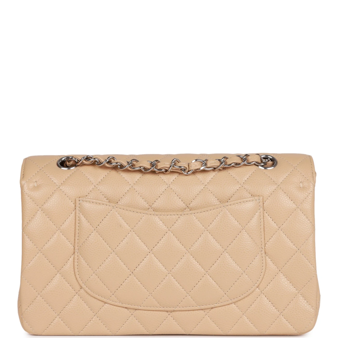 Chanel Classic Flag Bag Medium Classic Double Flap Bag Beige Caviar Silver Hardware