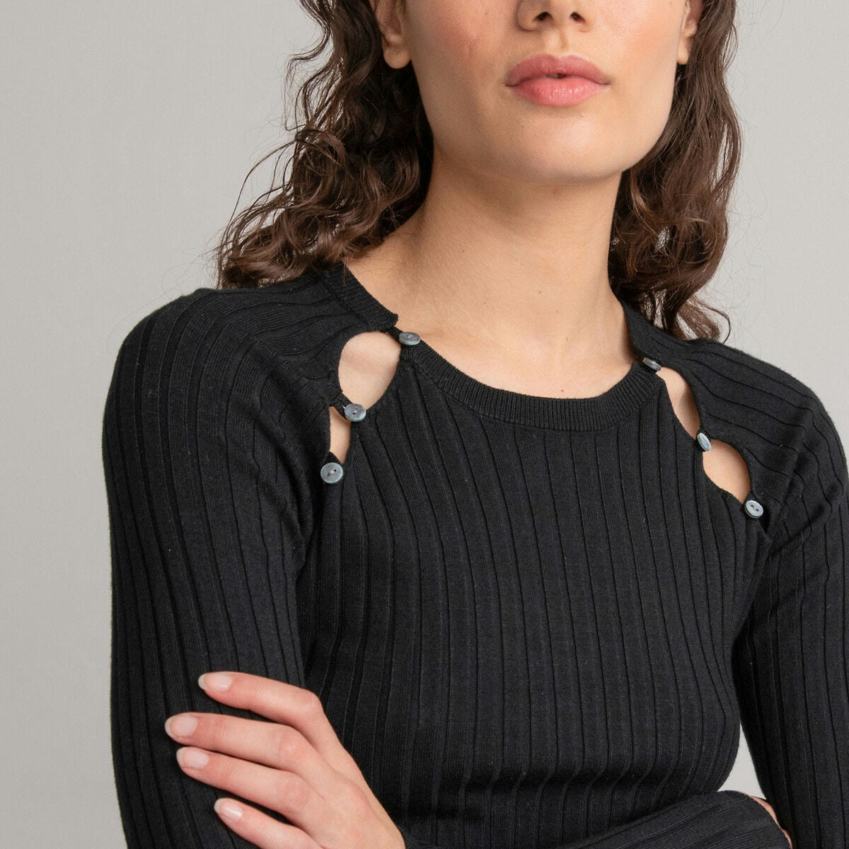 Pull col rond, maille à côtes