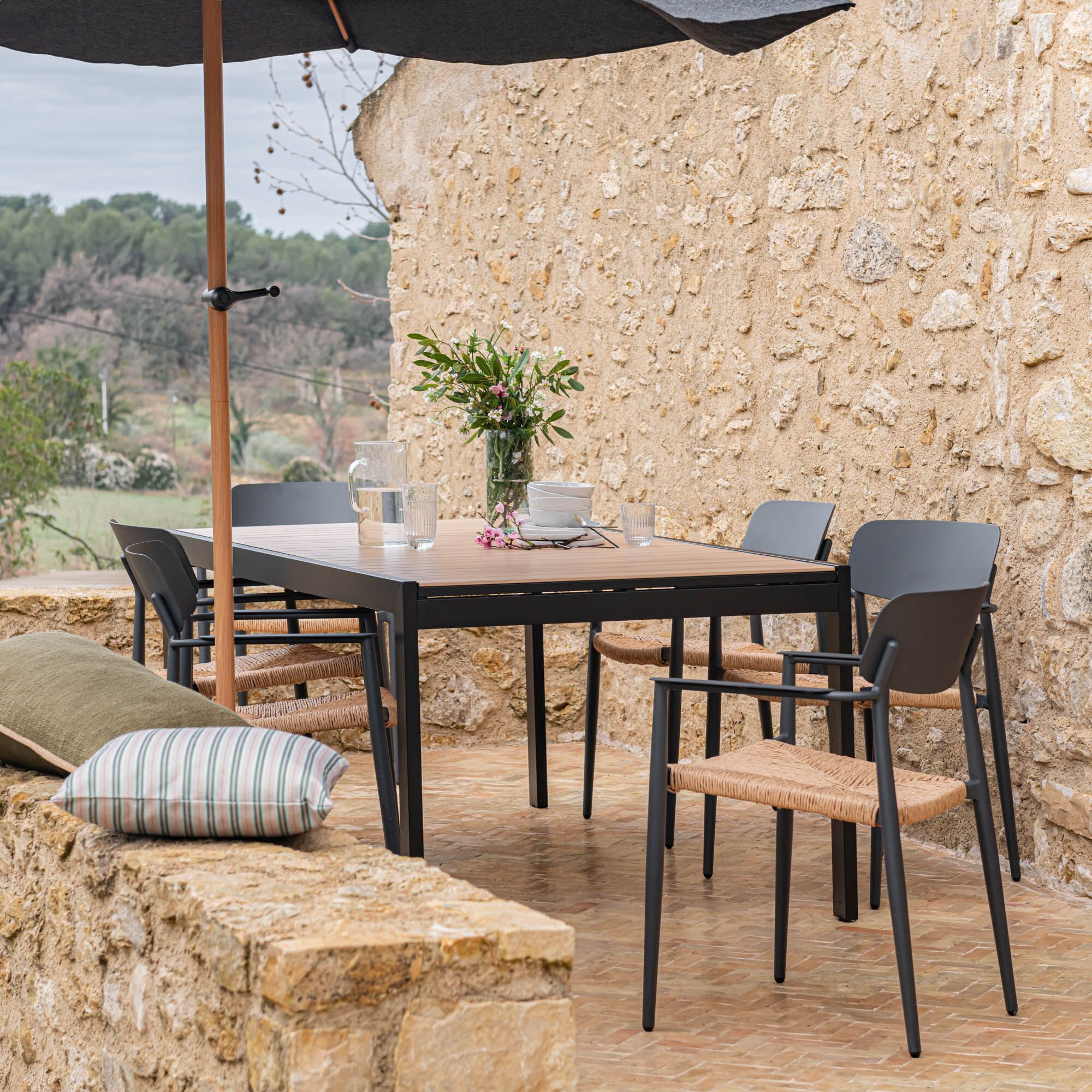 INCA - Chaise de jardin empilable avec accoudoirs en aluminium et résine tressée - gris anthracite