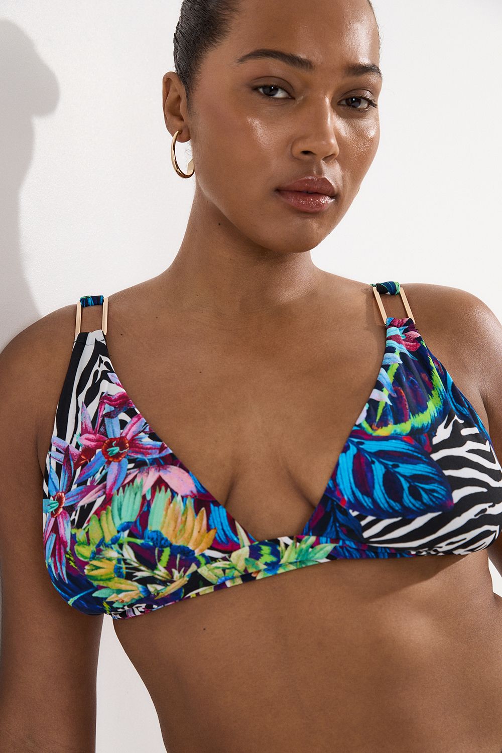 KarenMillen Plus Size Tropical Floral Plunge Bikini Top