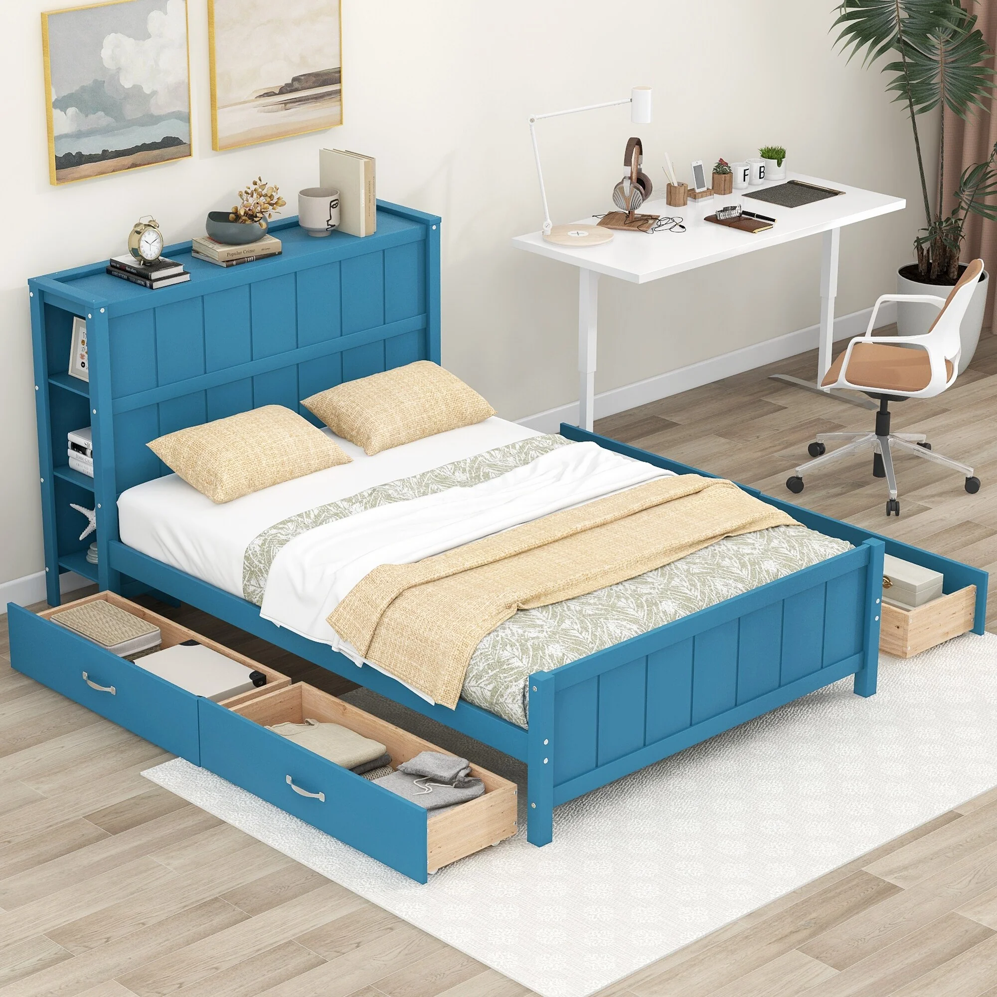Full Size Platform Bed with Headboard, Footboard, and Storage Drawers