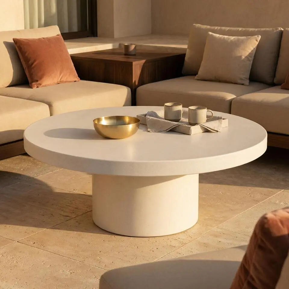 Giga Meubel Loungetafel Eden - Rond Beige Eco Composiet - 65x65x32cm