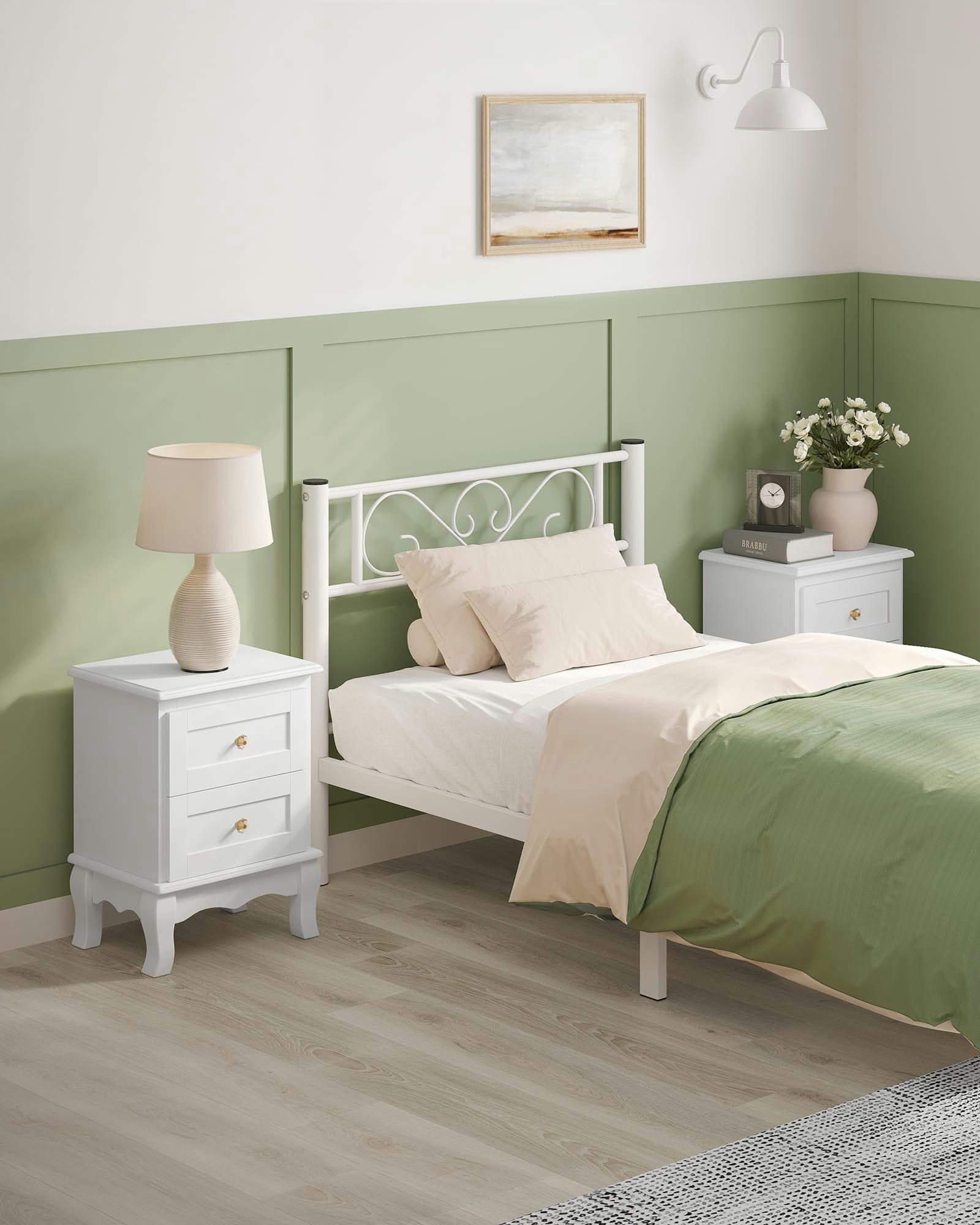 - Chevet lot de 2 avec 2 tiroirs  en bois de pin blanc