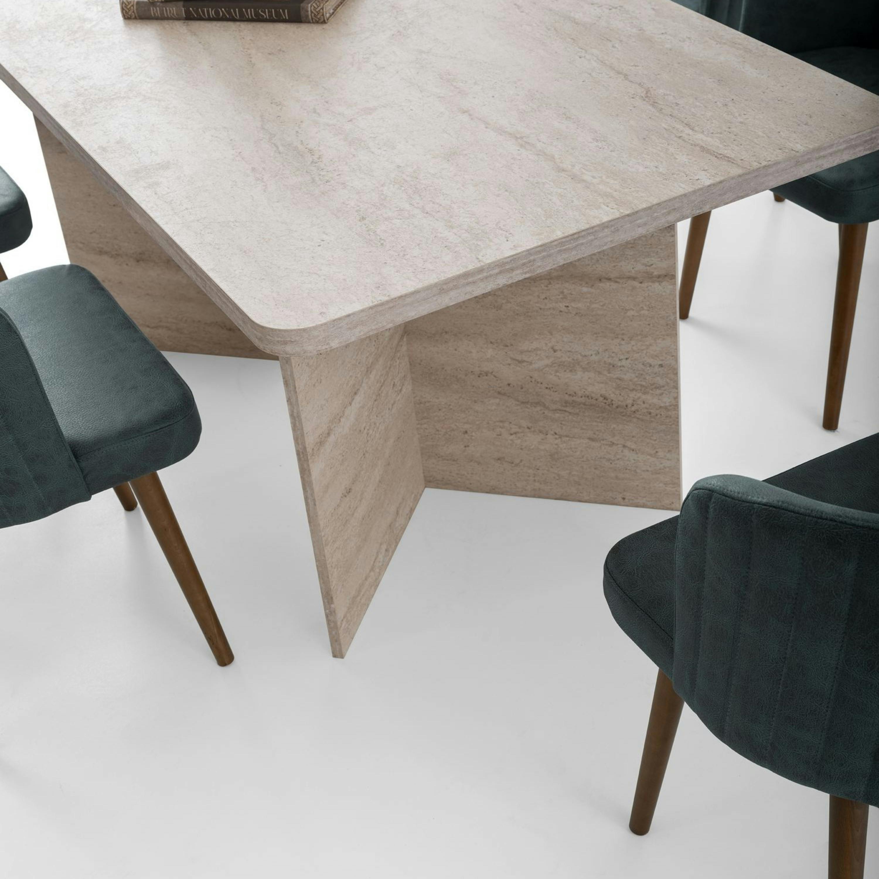 Table à manger design effet travertin pieds V 180 cm MARFA