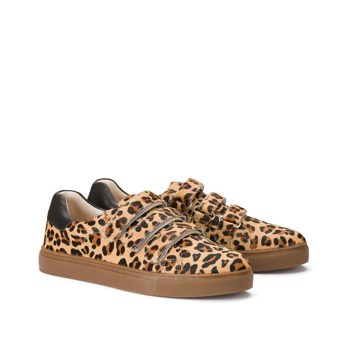 Baskets scratchées en cuir, imprimé léopard