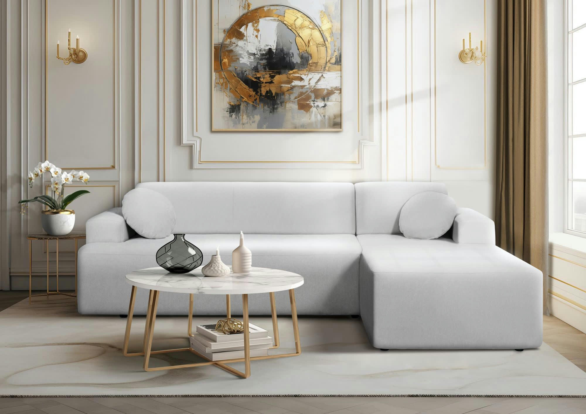 GALA - Canapé angle fixe 3 places  en tissu gris