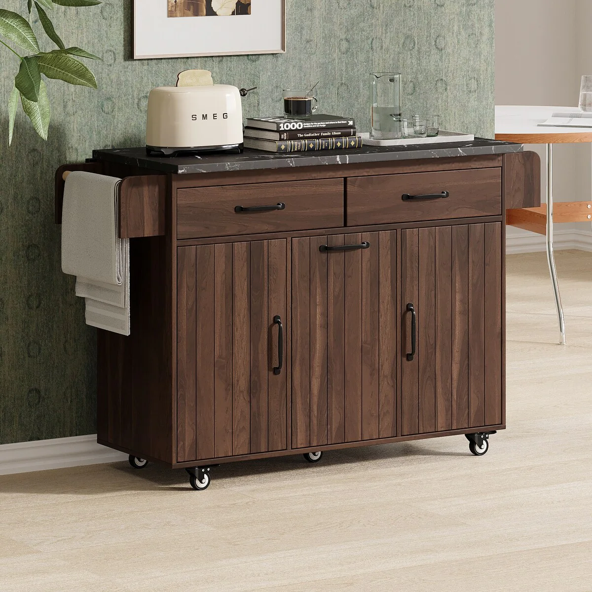 Kitchen Island with Trash Can Storage Cabinet