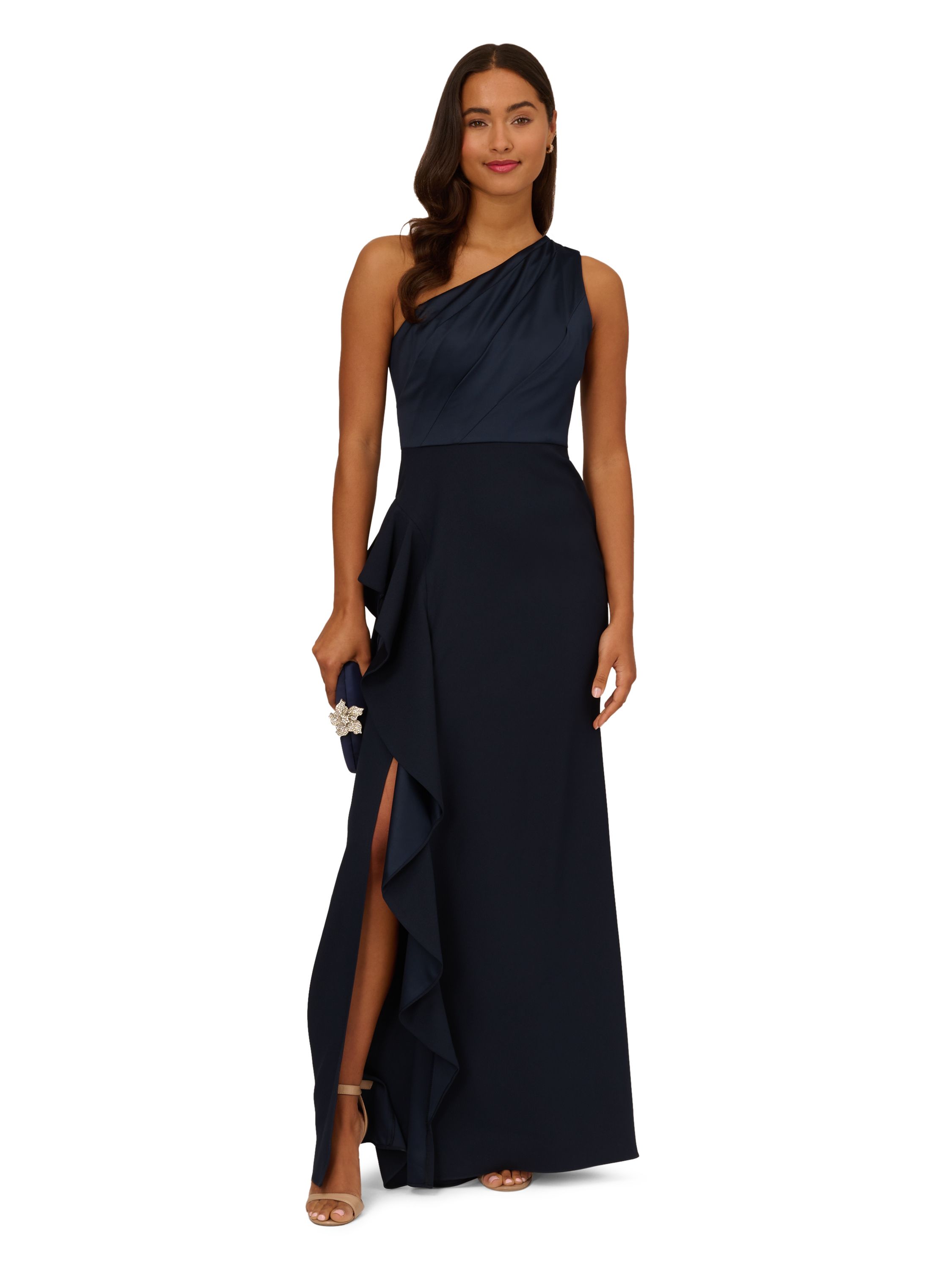 Adrianna Papell One Shoulder Satin Crepe Gown