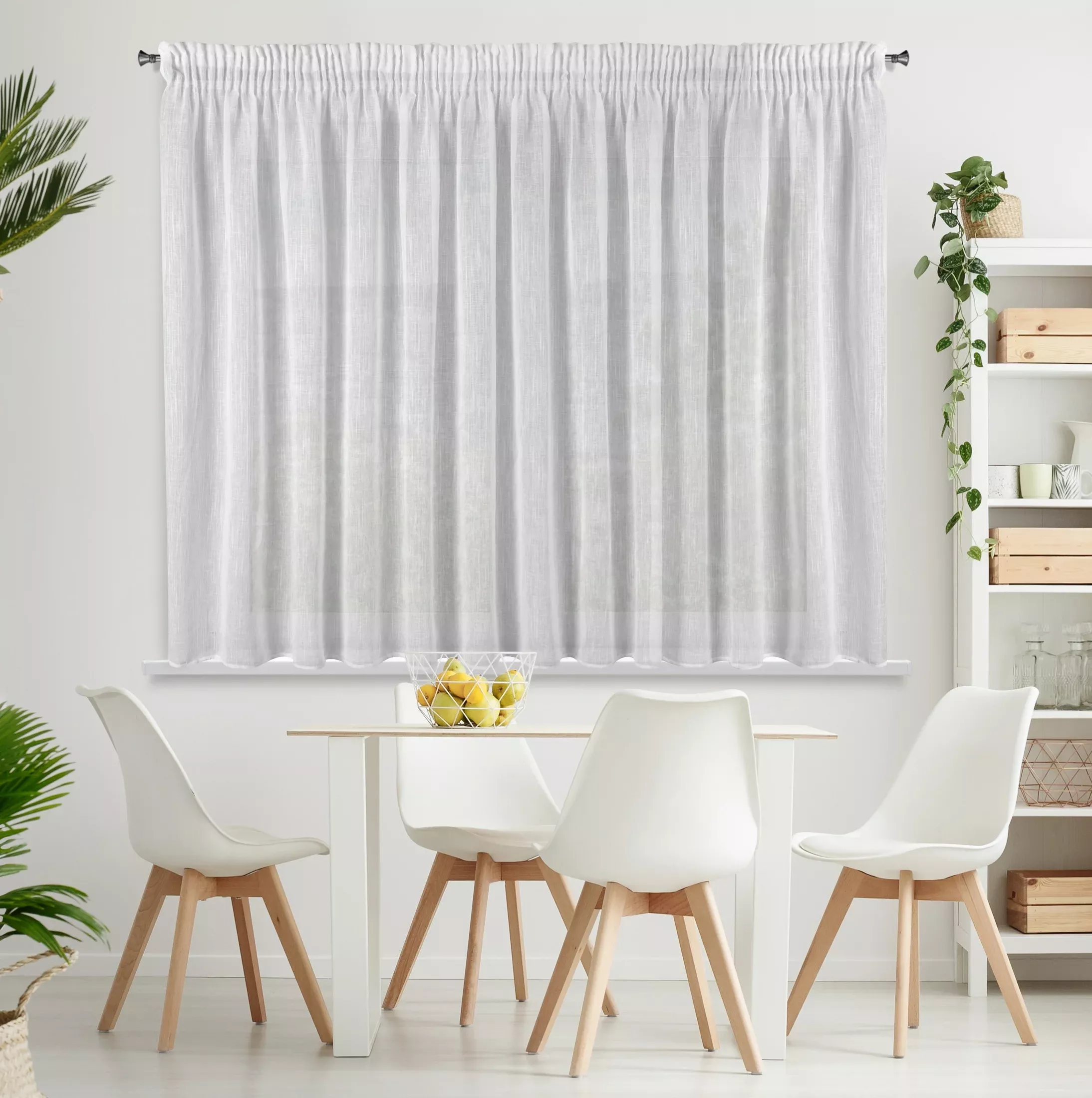 Firana biała z matowej etaminy z efektem deszczyku 300x145 cm taśma CARLA