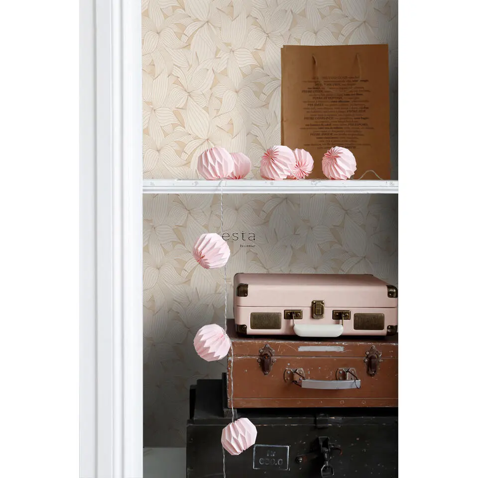 ESTAhome behang getekende bladeren zand beige en licht terracotta - 50 x 900 cm