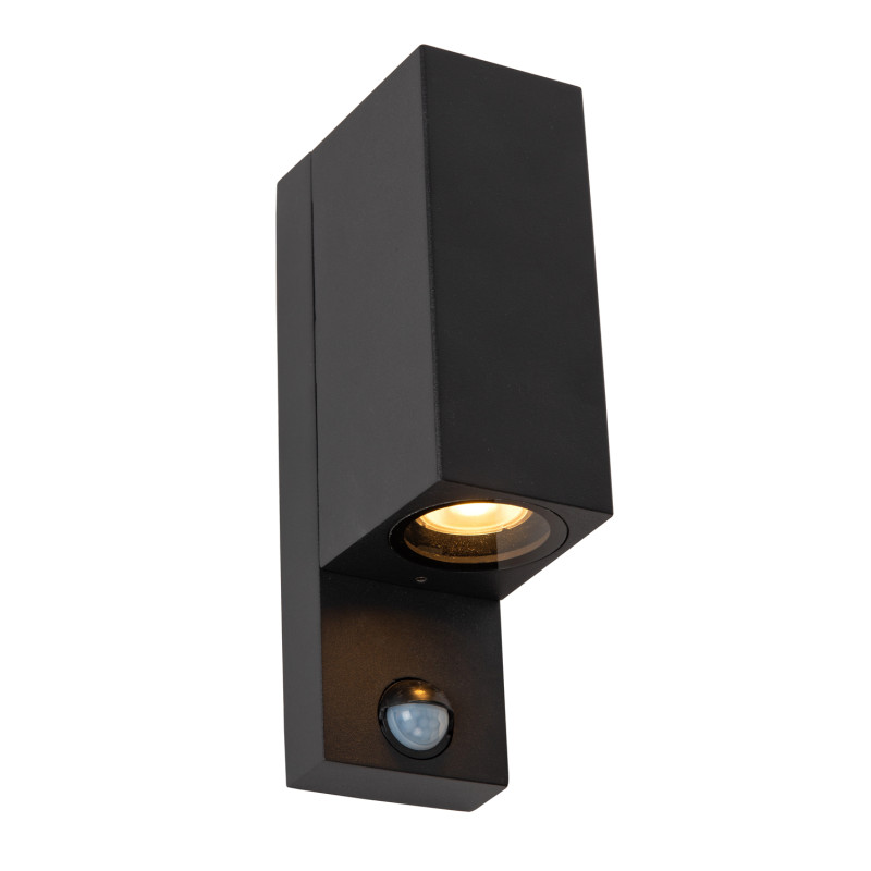 Applique extérieure Zaro carrée noire avec détecteur de mouvement GU10 2 x 7 W LUCIDE