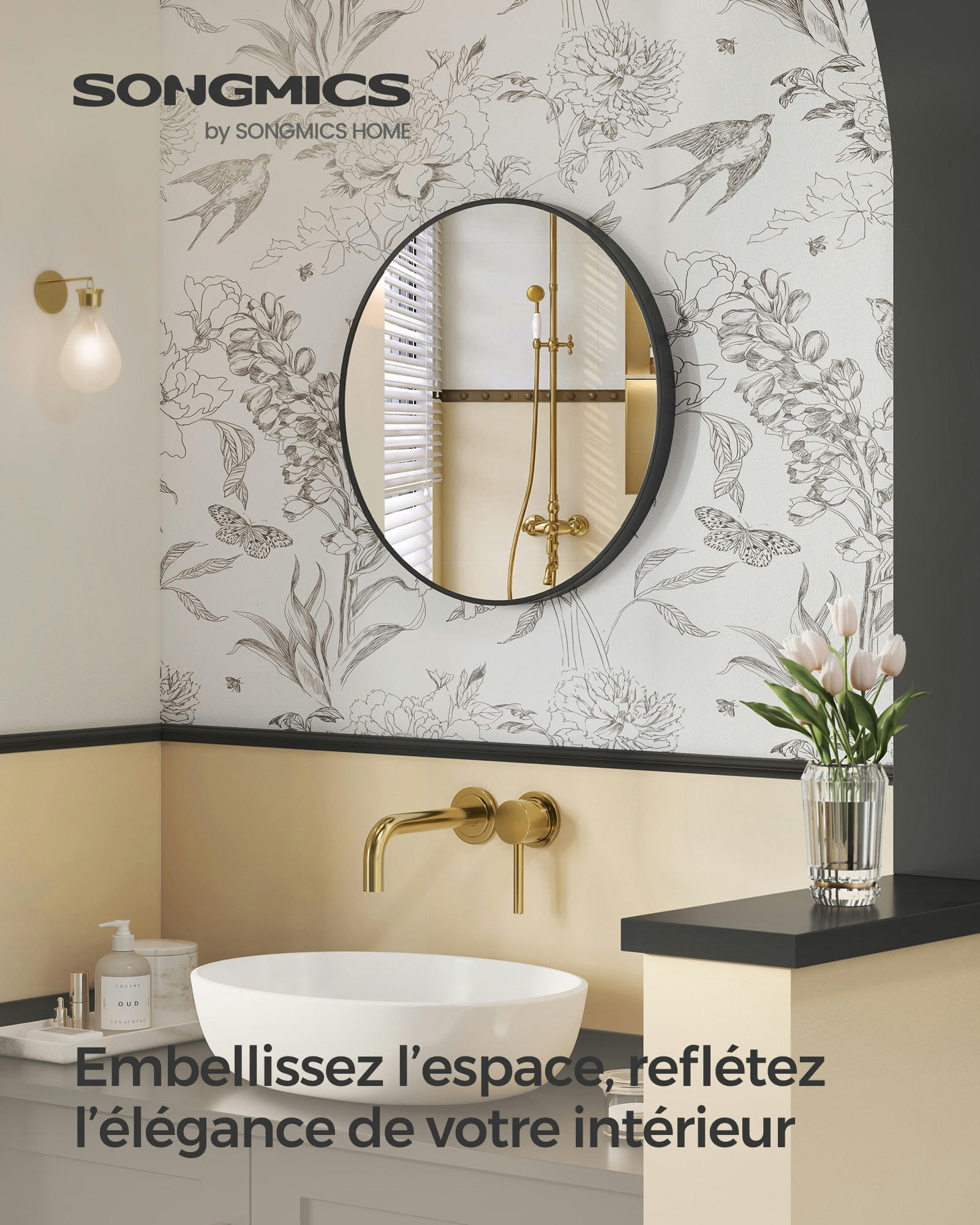 - Miroir mural rond ø61 cm verre argenté noir