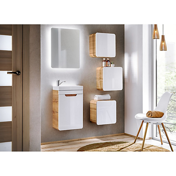 Meuble salle de bain ERBANOChene clair et blanc brillant40x60 cm1 porteMeuble suspendu